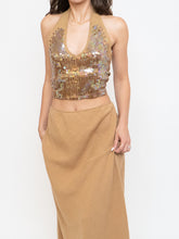 Load image into Gallery viewer, Vintage x Camel Irridescent Sequin Knit Halter Top (S, M)
