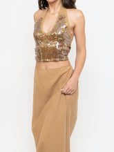 Load image into Gallery viewer, Vintage x Camel Irridescent Sequin Knit Halter Top (S, M)