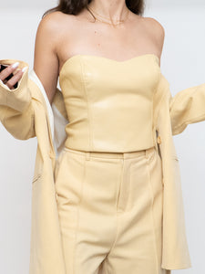 Babaton Pale Yellow Faux Leather Tube Top (