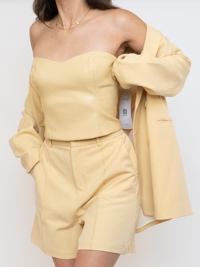 Babaton Pale Yellow Faux Leather Tube Top (