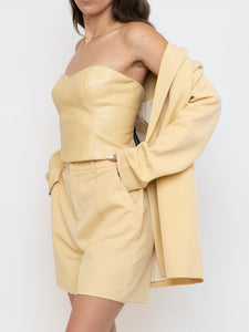 Babaton Pale Yellow Faux Leather Tube Top (