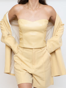 Babaton Pale Yellow Faux Leather Tube Top (