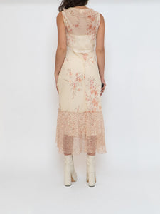 Vintage x Pale Yellow Floral Chiffon Dress (M, L)