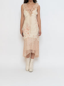 Vintage x Pale Yellow Floral Chiffon Dress (M, L)