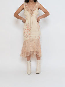 Vintage x Pale Yellow Floral Chiffon Dress (M, L)