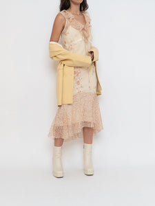 Vintage x Pale Yellow Floral Chiffon Dress (M, L)
