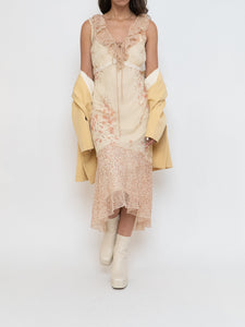 Vintage x Pale Yellow Floral Chiffon Dress (M, L)