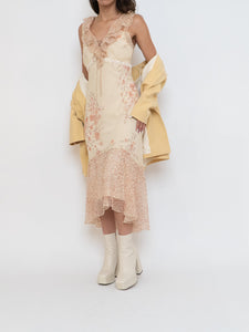 Vintage x Pale Yellow Floral Chiffon Dress (M, L)
