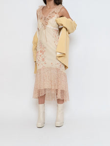 Vintage x Pale Yellow Floral Chiffon Dress (M, L)