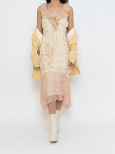 Vintage x Pale Yellow Floral Chiffon Dress (M, L)