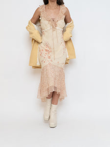 Vintage x Pale Yellow Floral Chiffon Dress (M, L)