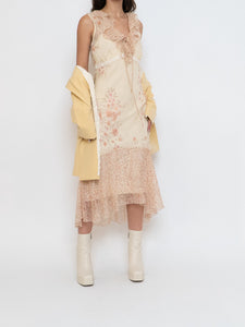 Vintage x Pale Yellow Floral Chiffon Dress (M, L)
