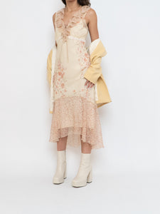 Vintage x Pale Yellow Floral Chiffon Dress (M, L)
