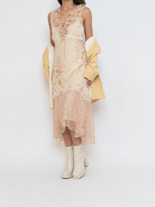 Vintage x Pale Yellow Floral Chiffon Dress (M, L)