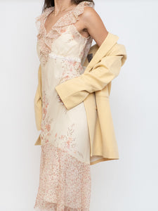 Vintage x Pale Yellow Floral Chiffon Dress (M, L)