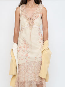 Vintage x Pale Yellow Floral Chiffon Dress (M, L)