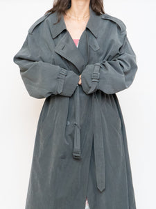 Vintage x Dark Green/Grey Soft Faux-Suede Trench (M-XL)