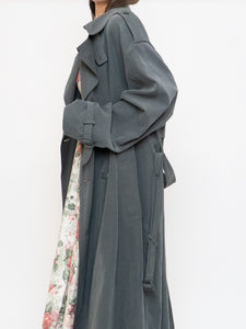 Vintage x Dark Green/Grey Soft Faux-Suede Trench (M-XL)