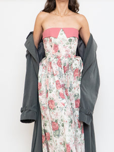 Vintage x Made in Great Britain x Strapless Rose Patterned Dress (XS, S)