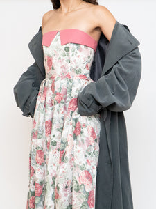 Vintage x Made in Great Britain x Strapless Rose Patterned Dress (XS, S)