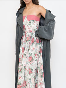 Vintage x Made in Great Britain x Strapless Rose Patterned Dress (XS, S)