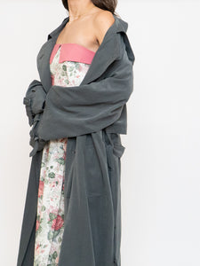 Vintage x Dark Green/Grey Soft Faux-Suede Trench (M-XL)