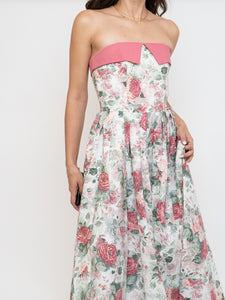 Vintage x Made in Great Britain x Strapless Rose Patterned Dress (XS, S)