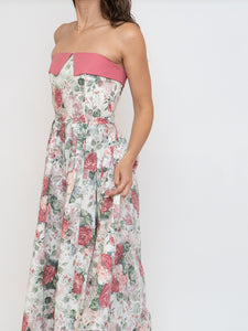 Vintage x Made in Great Britain x Strapless Rose Patterned Dress (XS, S)