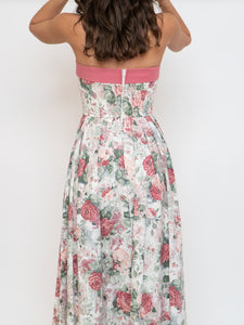 Vintage x Made in Great Britain x Strapless Rose Patterned Dress (XS, S)