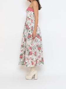 Vintage x Made in Great Britain x Strapless Rose Patterned Dress (XS, S)
