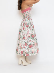 Vintage x Made in Great Britain x Strapless Rose Patterned Dress (XS, S)