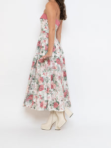 Vintage x Made in Great Britain x Strapless Rose Patterned Dress (XS, S)