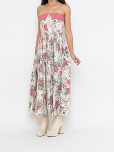 Vintage x Made in Great Britain x Strapless Rose Patterned Dress (XS, S)