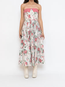 Vintage x Made in Great Britain x Strapless Rose Patterned Dress (XS, S)