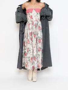 Vintage x Made in Great Britain x Strapless Rose Patterned Dress (XS, S)