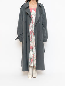 Vintage x Dark Green/Grey Soft Faux-Suede Trench (M-XL)