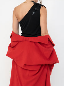 Vintage x Zara Black One-Shoulder Embellished Midi Dress (S, M)