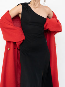 Vintage x Zara Black One-Shoulder Embellished Midi Dress (S, M)