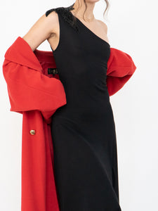 Vintage x Zara Black One-Shoulder Embellished Midi Dress (S, M)