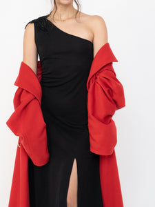 Vintage x Zara Black One-Shoulder Embellished Midi Dress (S, M)