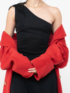 Vintage x Zara Black One-Shoulder Embellished Midi Dress (S, M)