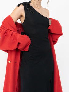 Vintage x Zara Black One-Shoulder Embellished Midi Dress (S, M)