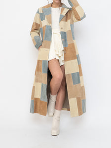 Vintage x WILSONS LEATHER x Beige, Blue Patchwork Suede Coat (S-L)
