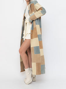 Vintage x WILSONS LEATHER x Beige, Blue Patchwork Suede Coat (S-L)