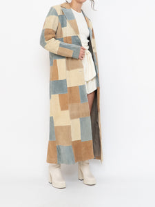 Vintage x WILSONS LEATHER x Beige, Blue Patchwork Suede Coat (S-L)