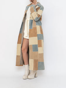 Vintage x WILSONS LEATHER x Beige, Blue Patchwork Suede Coat (S-L)