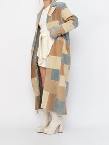 Vintage x WILSONS LEATHER x Beige, Blue Patchwork Suede Coat (S-L)