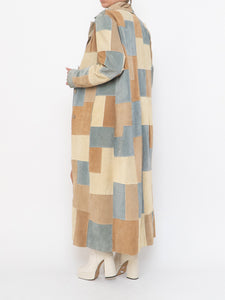 Vintage x WILSONS LEATHER x Beige, Blue Patchwork Suede Coat (S-L)