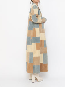 Vintage x WILSONS LEATHER x Beige, Blue Patchwork Suede Coat (S-L)