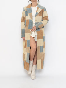 Vintage x WILSONS LEATHER x Beige, Blue Patchwork Suede Coat (S-L)